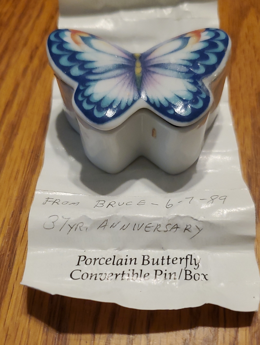 Vintage Mini Trinket Box/Butterfly Pin Hand Painted